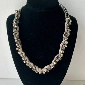 Vintage J Crew Crystal Rhinestone Fabric Braided Necklace